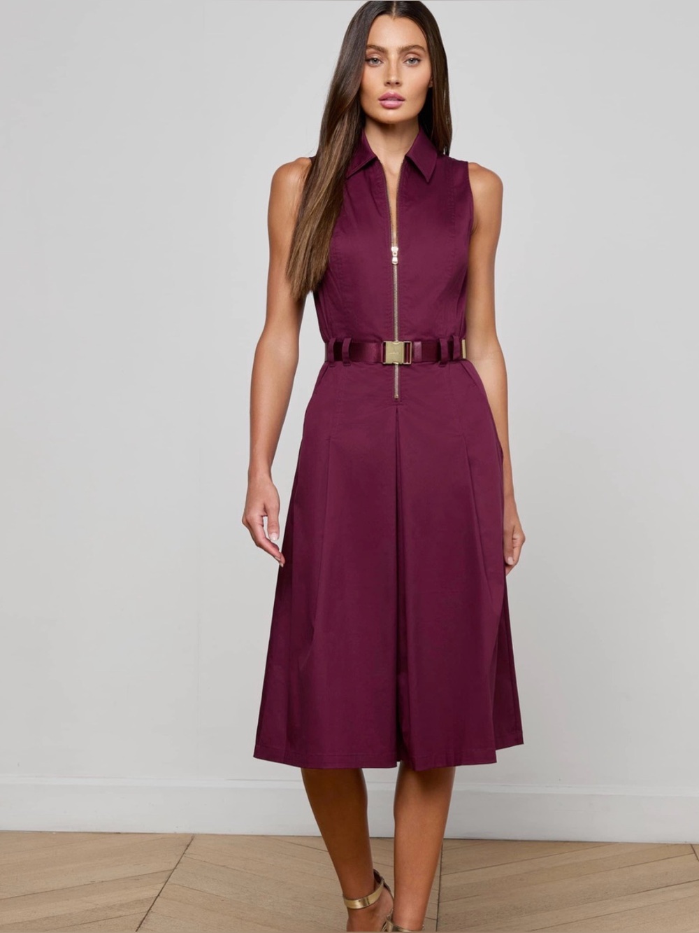 L’agence Kylo Belted Shirt Dress in Burgundy Size 2